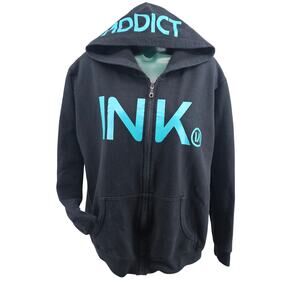 Ink Addict Black & Blue Hooded Sweatshirt Zip Jacket Women's XL 3590g